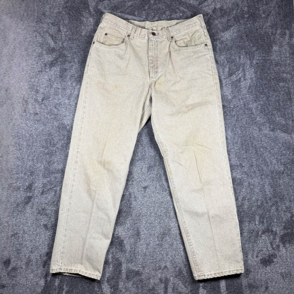 Vintage Lee Riders Mens Jeans 36x30 Tan Khaki Straight Leg Denim Made in USA